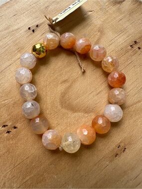 Handcrafted Faceted Orange Fire Agate Bead Bracelet with Gold Accent